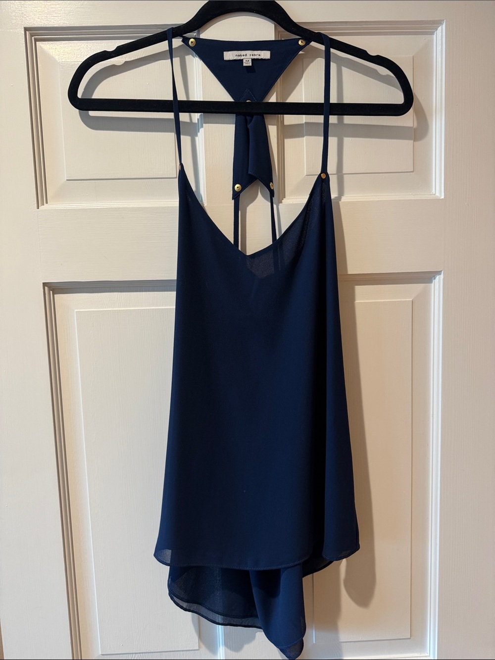 Naked Zebra Navy Blue Asymmetrical Spaghetti Strap Cami